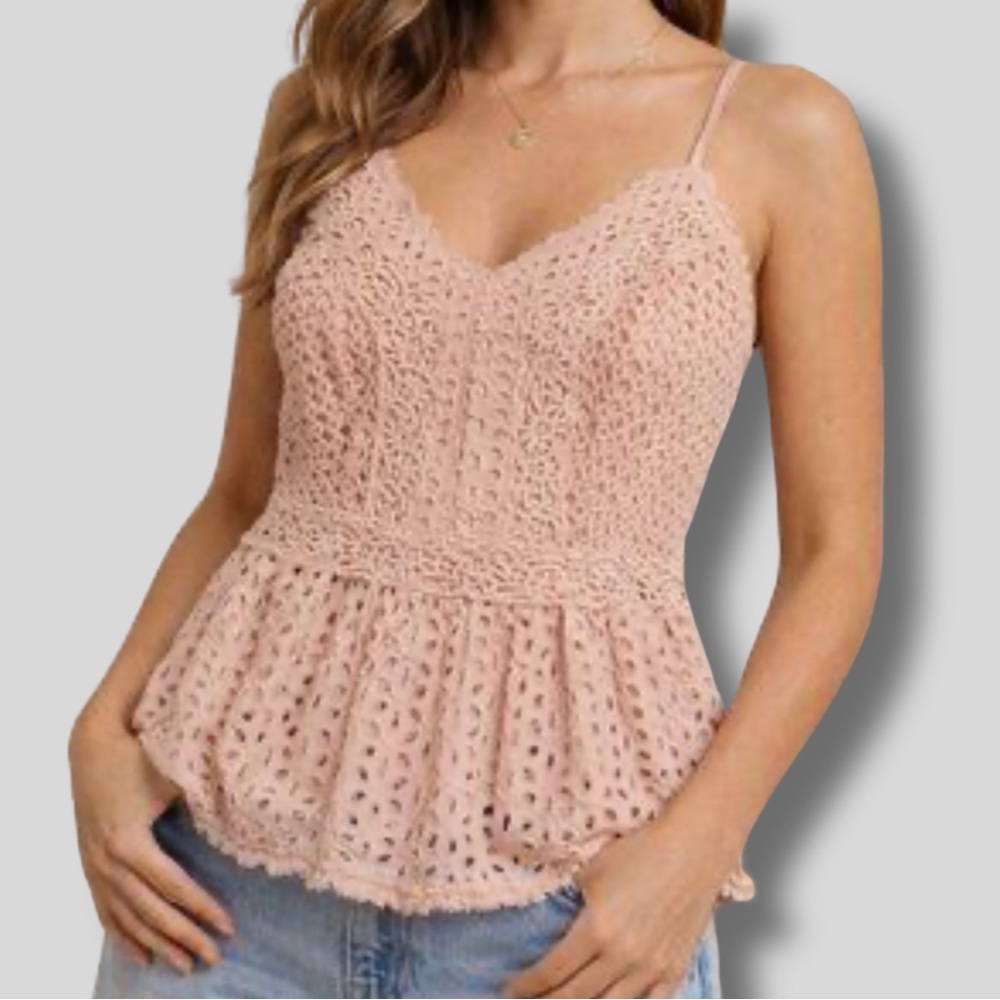 Japna Crochet Peplum Cami Top 100% Cotton Blush Pink